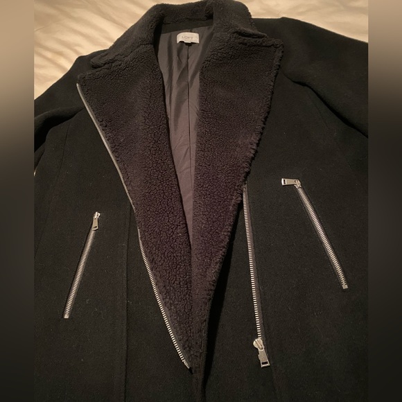 Loft Ann Taylor wool Sherpa moto zipper long black winter coat jacket oversized - Picture 9 of 12